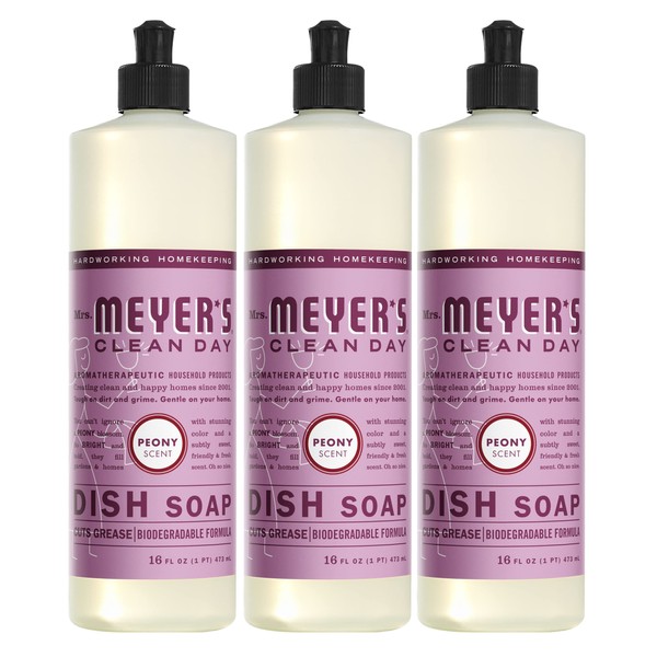 Mrs. Meyer's Liquid Dish Soap, Biodegradable Formula, Peony, 16 fl. oz - Pack of 3