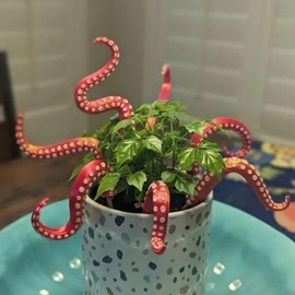 House Plant Accessories Decor - Set of 7 Sea Monster Tentacles, Octopus Tentacle Plant Stake,Garden Stakes for Plant Decor,Plant Decorations, Plant Ornaments (Red)
