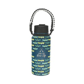 Pavilion - Livin' The River Life - 32 oz Stainless Steel Travel On The Go Water Bottle Coffee Thermal With Survival Rope Handle - Cabin Fishing River Lover Gift Present - 12 Hrs Cold & 6 Hrs Hot