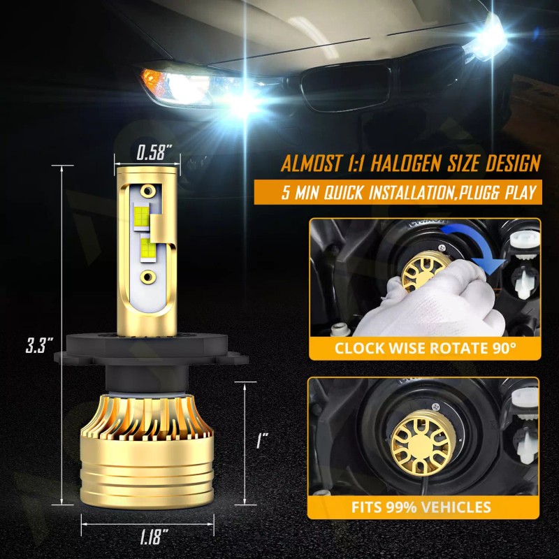 AQJ 2x H4 9003 Super White 50000LM Kit LED Headlight