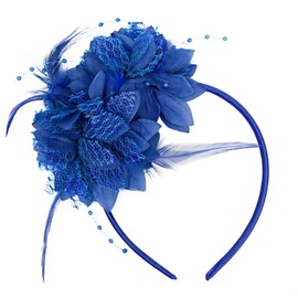 Cobalt Blue Fascinator | Retro Fascinators for Women | Flower Feather Headband | Hair Fascinators for Weddings Guests Masquerader Prom