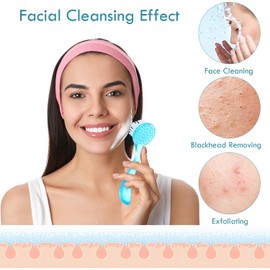 3 cepillos de limpieza facial con mango acrílico, exfoliante facial de cerdas suaves, cepillo exfoliante facial exfoliante para el cuidado de la cara, maquillaje y cuidado de la piel (rosa, morado, azul)