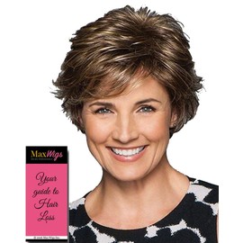 Perk Avg Cap Color G11+ Mocha Mist - Gabor Wigs 4" Short Spiky Smooth Classic Cut Flexlite Synthetic Personal Fit Cap Textured Layers Bundle MaxWigs Hairloss Booklet