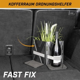 Walser Kofferraum Ordnungshelfer FastFix 2 Stück Größe S, Ladungshilfe mit Elastikbändern, Kofferraumsicherung mit Kofferraumhalterungen und Bändern 16x12,7x21 cm schwarz/grau