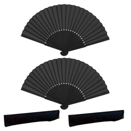 CBMZHF Black Silk Fabric Hand Fans, Chinese Fan, Folding Hand Fan for Wedding, Performance, Dancing, Home Decoration, 2 Pcs, 37cm Width, 19cm Height
