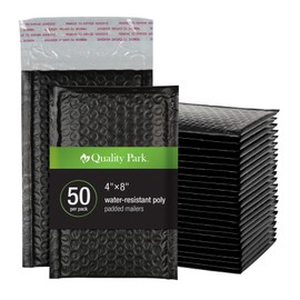 Quality Park Bubble Mailers, 4 x 8 Shipping Envelopes, Self-Seal, Small Black Padded Envelopes, Redi-Strip Peel Off Closure, 50 Per Box (1002352)