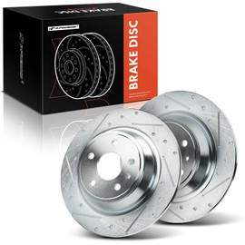 A-Premium 11.89 inch (302mm) Rear Drilled and Slotted Disc Brake Rotors Compatible with Select Ford, Lincoln Models - Fusion 2013-2020, MKZ 2013-2016, 2-PC Set