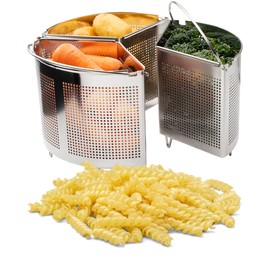 Family Saucepan Triple Divider Separator Set - Saves Cooking Space & Energy. 3 Part 22cm Stainless Steel Strainer. Pasta, Vegetables, Potatoes, Boiled Eggs. Caravan & Camping Accessory