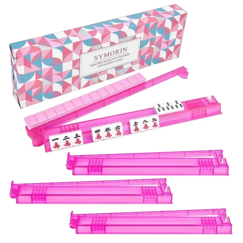 4-Pack Clear Mahjong Racks & Pushers for Game Night –