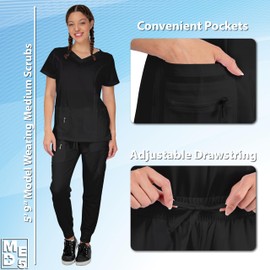 Med5 Breathable Scrubs For Women Set- Soft 2 Piece Medical Uniform with V-Neck Top & Jogger Scrub Pants For Women- Durable, Lightweight, Stretchy Wrinkle-Resistant Womens Scrubs (Sizes S-XXL)