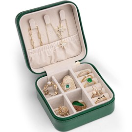 Vlando Small Travel Jewelry Box Organizer - Display Case for Girls Women Gift Rings Earrings Necklaces Storage, Dark Green