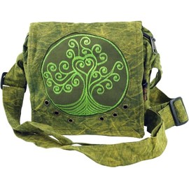 GURU SHOP Ethno Shoulder Bag, Nepaltsche Stonewash 'Tree of Life', Petrol, Unisex, Adult, 20 x 20 x 15 cm, Green, Unit size