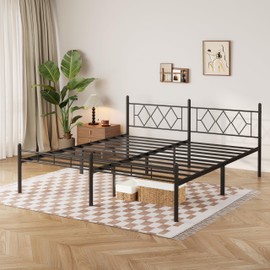 umiareboth 14inch California King Size Bed Frame No Box Spring Needed,Heavy Duty Metal Platform with headboard and Footboard, Noise Free, Sturdy Steel Slat Support, Easy Assembly(Black and Rhombus)