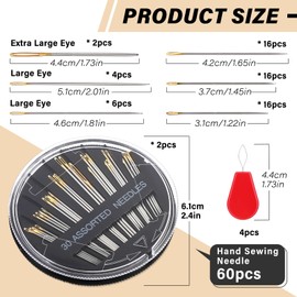 Ftyiwu 60 Pack Hand Sewing Needles, Embroidery Needles Kit Assorted, 6 Sizes Large Eye Sewing Needles with Threaders for DIY Craft Projects, Handsewing, Sewing Repair