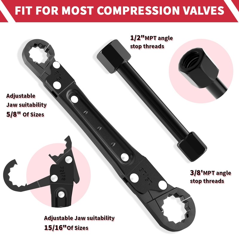 LAISGOO Plumbing Tools, Angle Stop Wrench Angle-On Wrench kit, plumbers