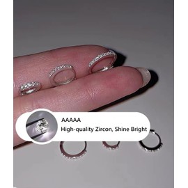 Sterling Silver Hoop Earrings for Women Girls, 3 Pairs S925 White Gold Plated Huggie Earring with Cubic Zirconia Tiny Hypoallergenic Cartilage Ear Piercing Earrings Set for Men (8/10/12mm)