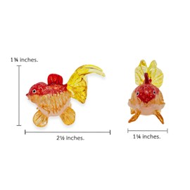 Mr_air_thai_Glass_Blown Tiny 2½" Red Orange Oranda Goldfish - Miniature Hand Blown Glass Ryukin Ranchu Fantail Gold Fish Animal Cute Crystal Decorative Figures Collectible Figurines Home Décor Gifts