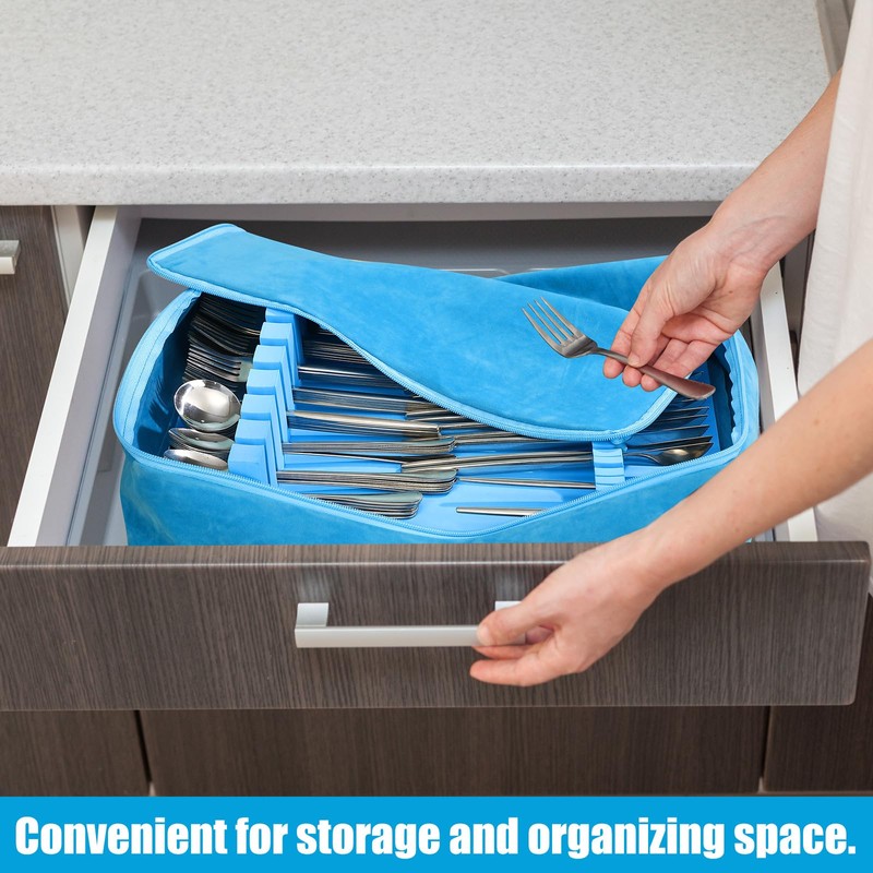 Teenyyou Zippered Flatware Storage Drawer Liner Silverware Storage Bag Tarnish