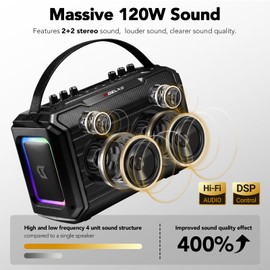 120W Professional Bluetooth Karaoke Machine Speaker with Wireless Microphone for Adults, Powerful Stereo Sound and Monstrous Bass Custom EQ Speaker, PA System with Remote Control Speaker, Gift
