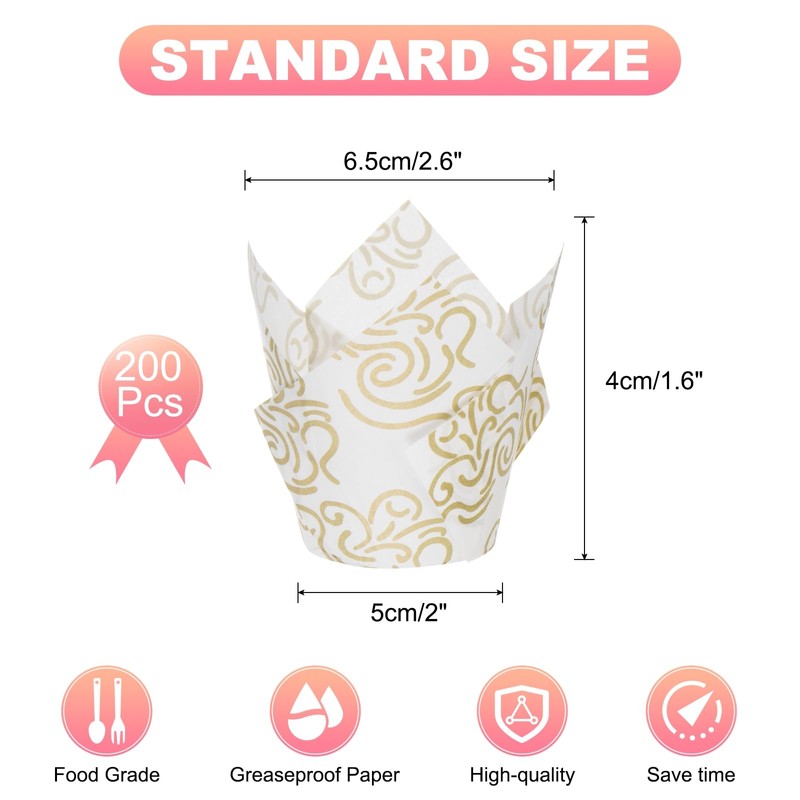 sourcing map 200 Pcs Tulip Baking Cups Cupcake Muffins Liners