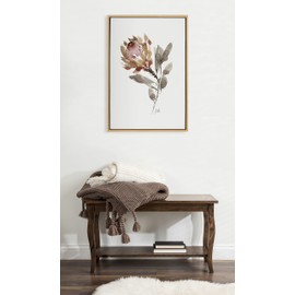 Kate and Laurel Sylvie Wild King Protea Framed Canvas Wall Art by Sara Berrenson, 23 x 33, Natural, Decorative Wildflower Wall Art
