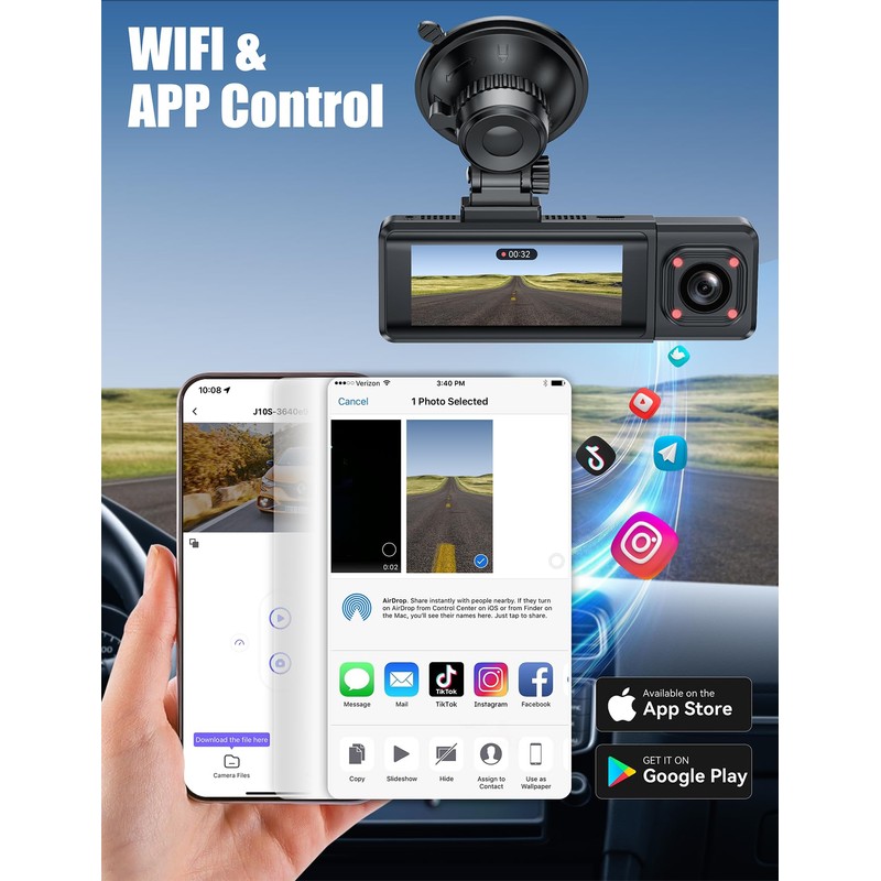 4K Dashcam Auto Vorne Hinten mit Hardwire Kit, WiFi Dash