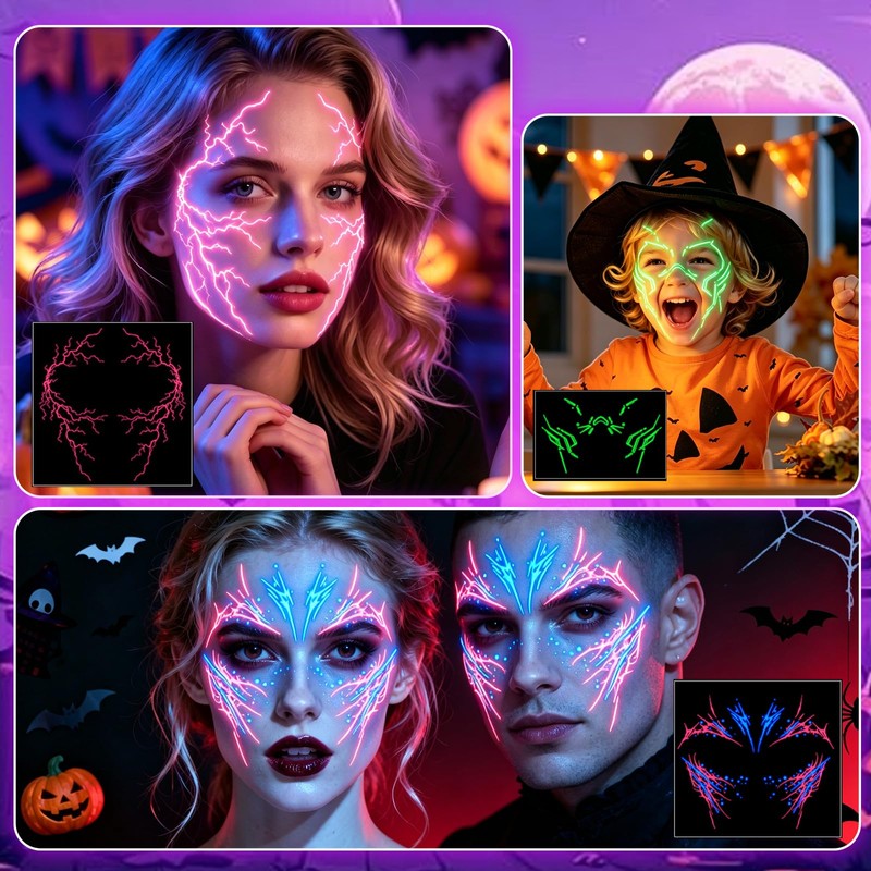 6 Pcs Glow in Dark Freckles Face Tattoo Halloween UV