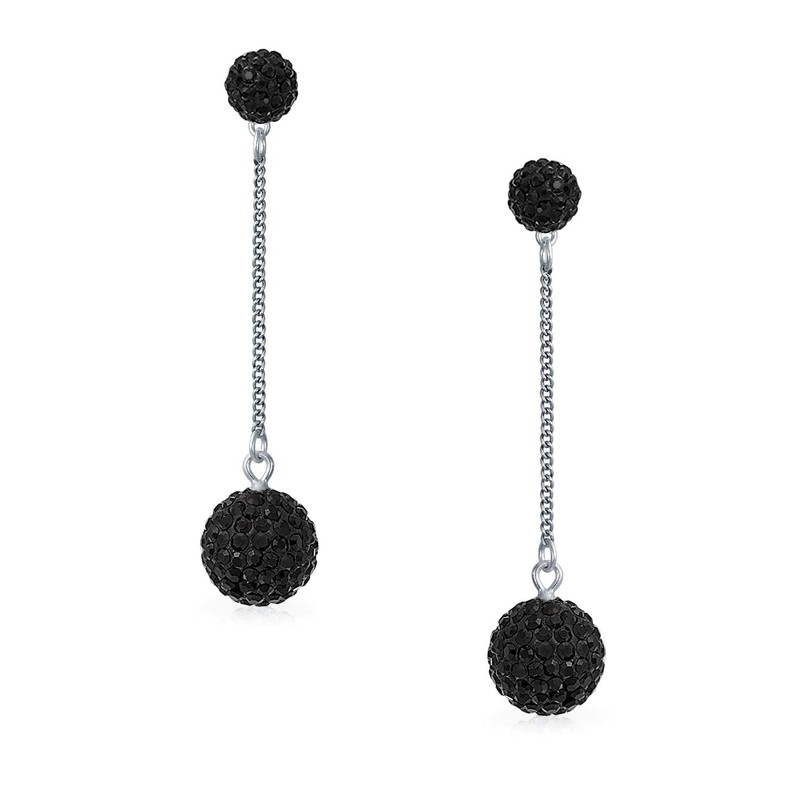 Black Crystal Pave Round Double Disco Ball Drop Sparkle Linear