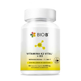 BIO B | Vitamina K2 Vital® (MK-7) + D3 con Calcio y Prebióticos | Apoyo Óseo y Cardiovascular Diario | 60 Cápsulas Veganas