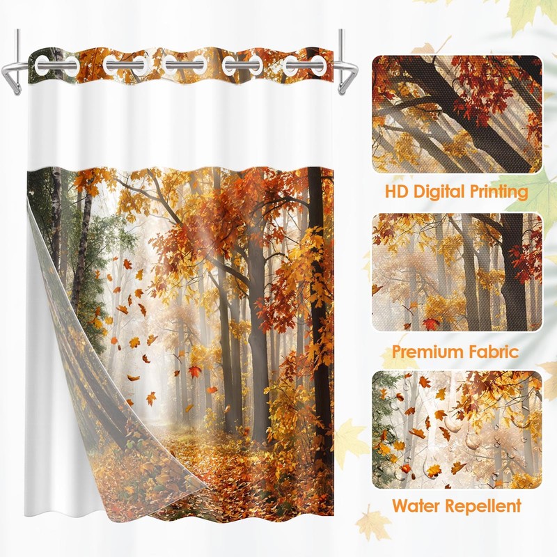 Culudea No Hook Shower Curtain with Snap in Liner 71x74