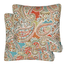 Mika Home Pack of 2 Decorative Accent Throw Pillow Cover Sham Cushion Case,Paisley Pattern,20x20 Inches,Red Teal Cream Multicolor