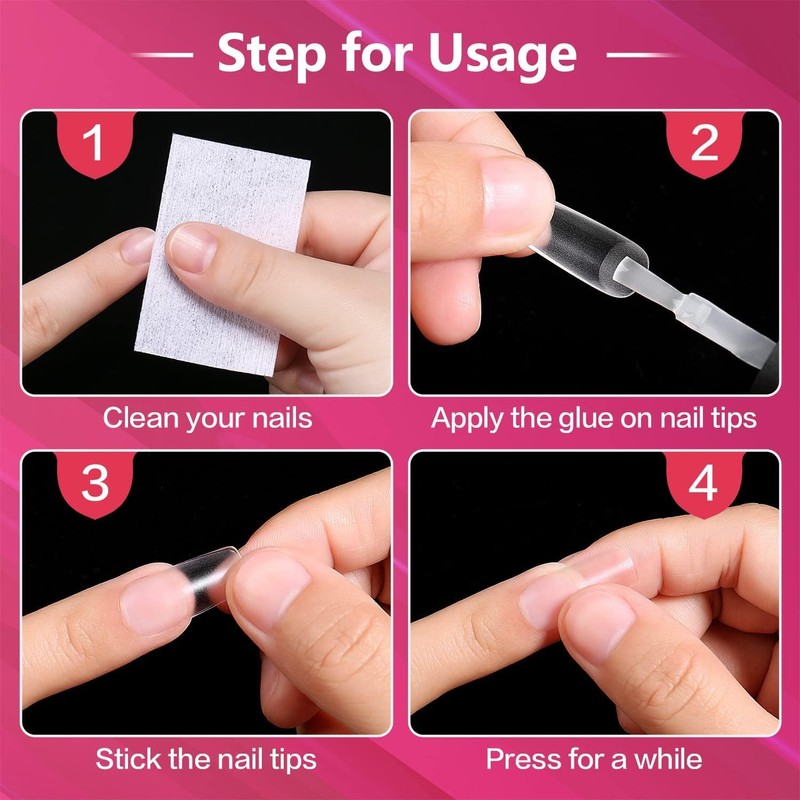 AIMEILI Pack of 432 Fake Nails Transparent 12 Sizes Artificial