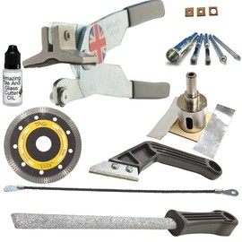 Ceramic Tile Cutting Tools Kit 4 Porcelain Tile Drill Bits Hole Saw for Pipes Saw Blade for Notching Grinder Tile Saw for Cutting Out Sockets Tile File for Trimming Edges Grout Rake for Cleaning Grout
