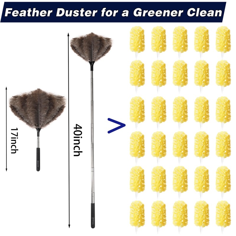Soarer Extendable Ostrich Feather Duster - 40 inches Fluffy Long