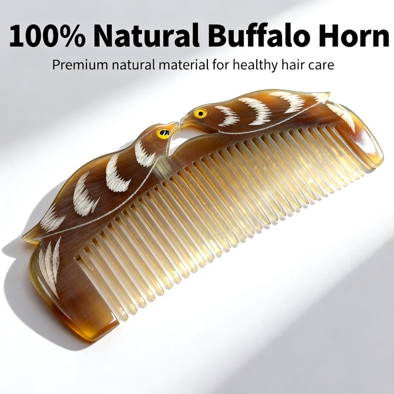 Handmade Buffalo Horn Wide-Tooth Comb, Natural Color, 2 Piece