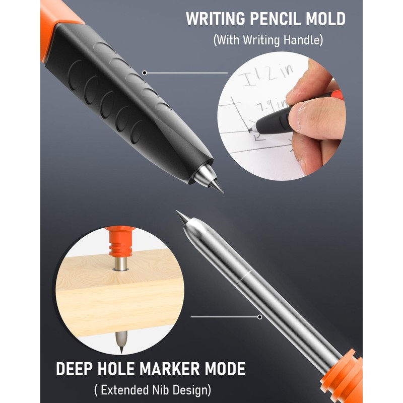 Nicpro Upgraded 3-IN-1 Carpenter Pencils Set with Finger Grip, 1Pcs