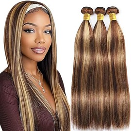 Hxxcoup Blonde Bundles Human Hair Bundles Straight Human Hair Brazilian Real Hair Wefts Real Hair P427 Highlight Double Weft 100 g/pc 300 g Total 100% Brazilian Remy Hair 26 28 30 Inches