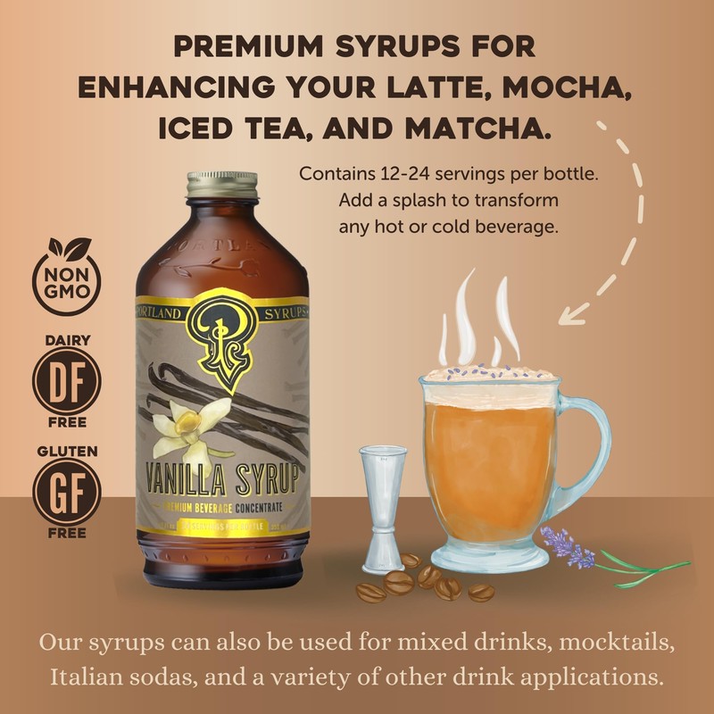 Portland Syrups Vanilla Syrup – Flavoring for Coffee, Lattes, Cold