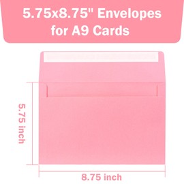 A9 Envelopes Pink 5.75x8.75 Invitation Envelopes Self Seal Pack of 50 Blank Envelopes for Cards Pink
