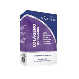 Maklen Colágeno Hidrolizado con Ácido Hialurónico, Biotina, Resveratrol, Vitamina E y C, 30 Cápsulas de 590mg