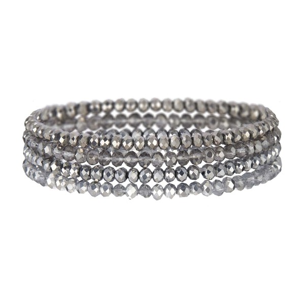 Pingyongchang Boho beaded bracelet, Beach Crystal beaded Bracelet (4PCS) gray