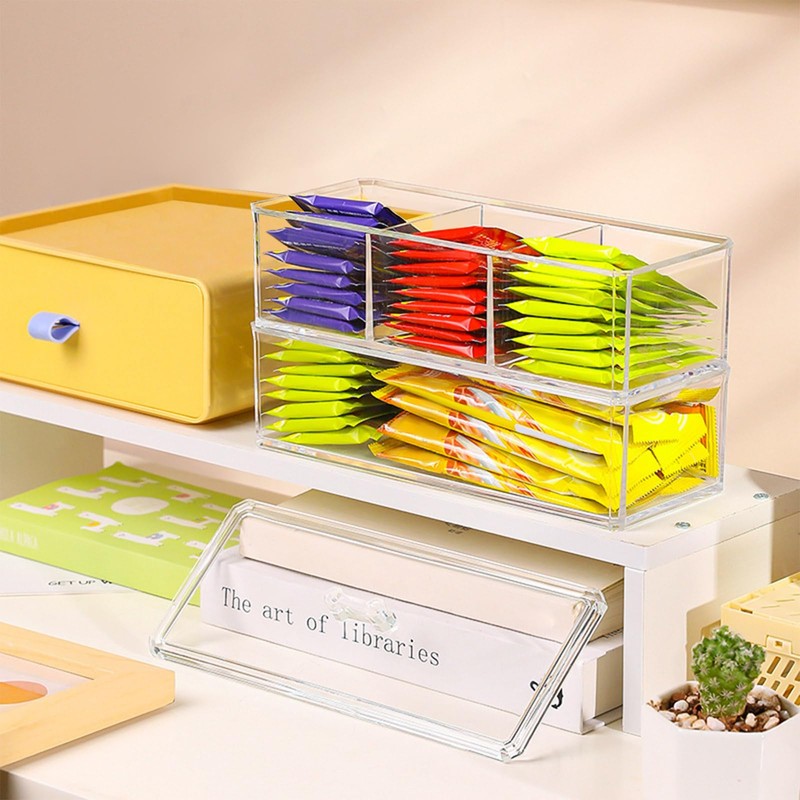 2pcs Tea Bag Storage Box, Acrylic Tea Organiser with Lid