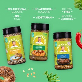 Newman's Own Seasonings, Everyday Variety Pack (Everything Bagel, Buon Gusto! Italian & Steak Seasonings), 3 Count - No MSG; Gluten Free; Kosher