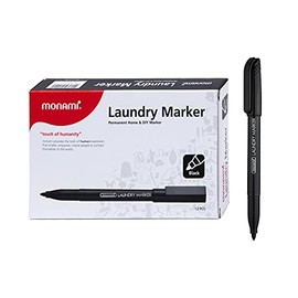 Monami Laundry Markers, Black, Fine Nib (1.7mm) Fabric Markers 12 Count, Permanent Markers for Fabrics, Quick-Dry Markers, Waterproof, Fade Proof & Child Safe Markers