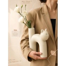 Ceramic Cat Vase, Cute Cat Themed Gifts for Women, Home Office Decor