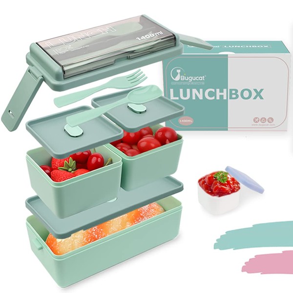 Bugucat Bento Lunch Box 1400ML, Stackable Lunch Box Bento Boxes,2