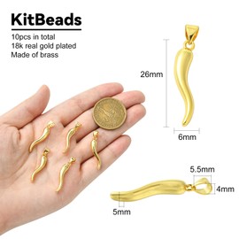 KitBeads 10Pcs Lucky Italian Horn Charm Gold Cornicello Charm Mini Chilli Pepper Charms for Jewelry Making Bracelet Necklace Bulk