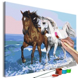 murando - Painting by Numbers Horses by the Sea Beach Animals 60 x 40 cm Painting Set with Wooden Frame on Canvas for Adults Children Painting Hand Painted Kit DIY Gift Decoration