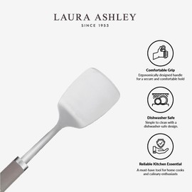Laura Ashley Stylish Stainless Steel Spatula - Soft Touch Handle, Heat-Resistant & Dishwasher Safe Turner - Ergonomic Spatulas for Cooking, Flipping Pancakes, Burgers, and More - Dark Dove Grey