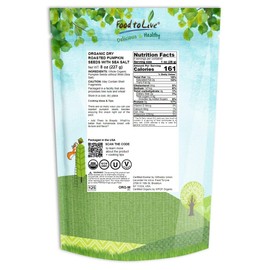 Organic Dry Roasted Pumpkin Seeds with Sea Salt, 8 Ounces — Non-GMO Kernels, Pepitas, Kosher, Vegan, No Shell, Healthy Snack, Bulk